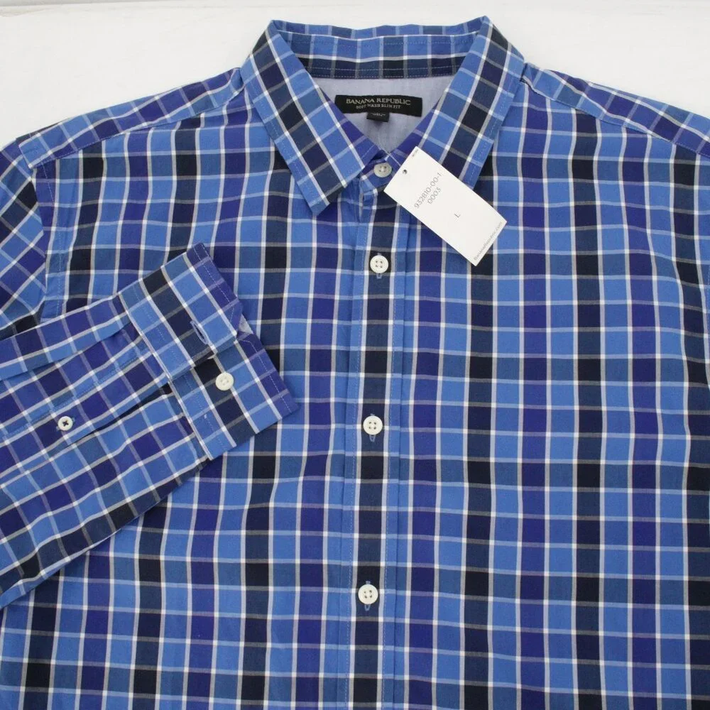 NWT Banana republic shirt Mens Large soft wash slim fit long sleeve cotton plaid